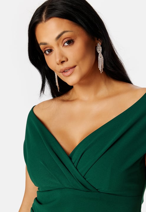 Goddiva Curve Bardot Pleat Maxi Dress