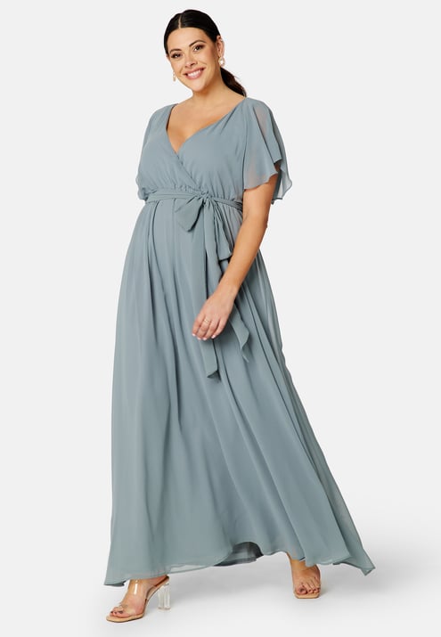 Goddiva Curve Flutter Sleeve Chiffon Maxi Curve Dress