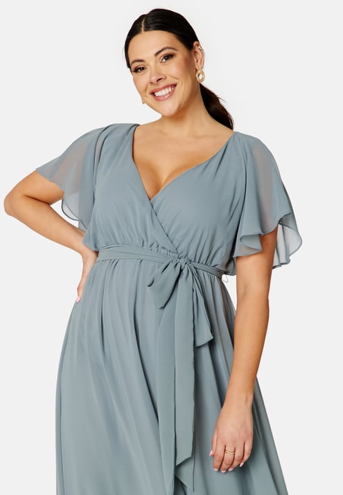 Goddiva Curve Flutter Sleeve Chiffon Maxi Curve Dress