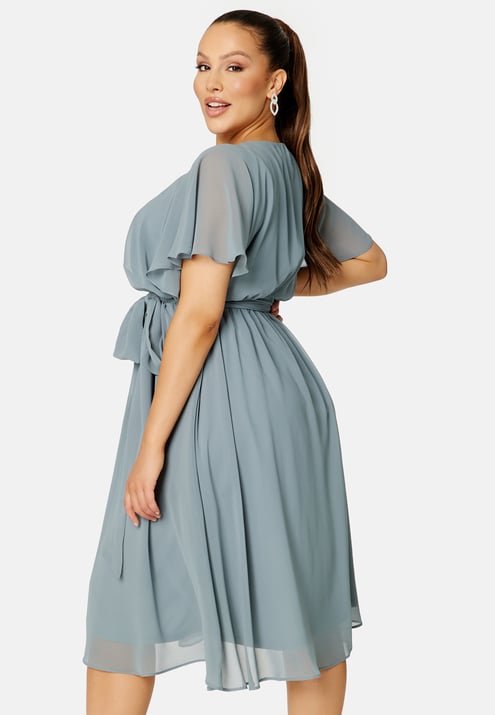 Goddiva Curve Flutter Sleeve Chiffon Midi Dress