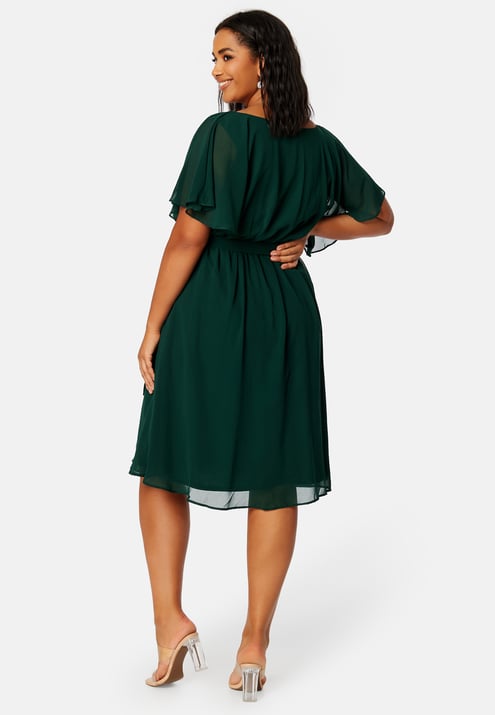 Goddiva Curve Flutter Sleeve Chiffon Midi Dress