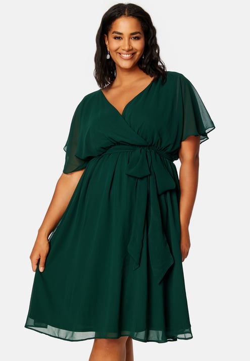 Goddiva Curve Flutter Sleeve Chiffon Midi Dress