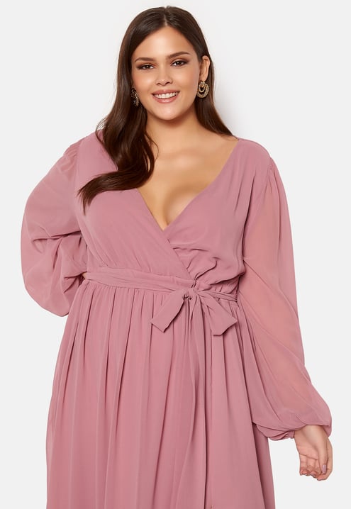Goddiva Curve Long Sleeve Chiffon Maxi Curve Dress