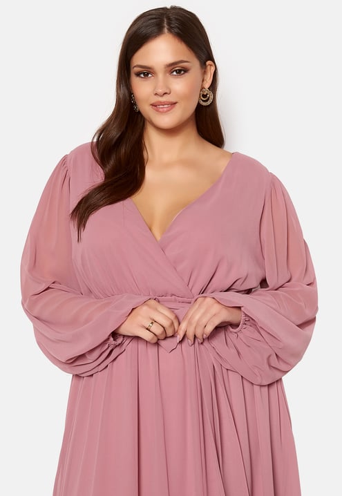 Goddiva Curve Long Sleeve Chiffon Maxi Curve Dress