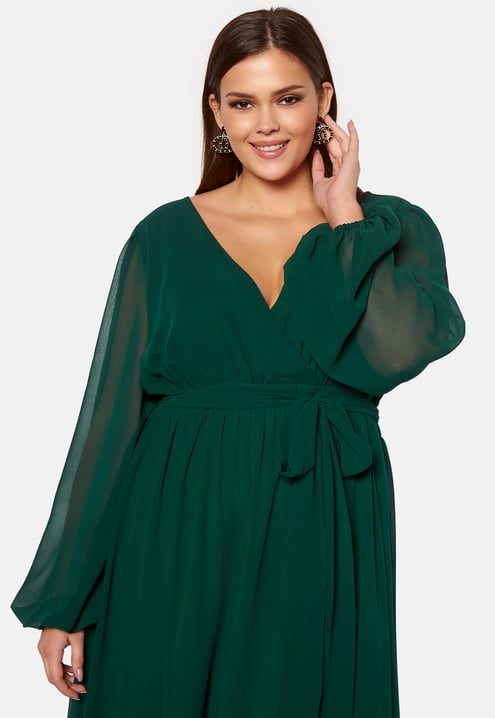 Goddiva Curve Long Sleeve Chiffon Maxi Curve Dress