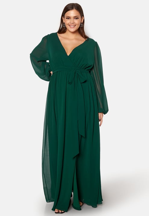 Goddiva Curve Long Sleeve Chiffon Maxi Curve Dress