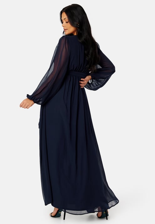 Goddiva Curve Long Sleeve Chiffon Maxi Curve Dress