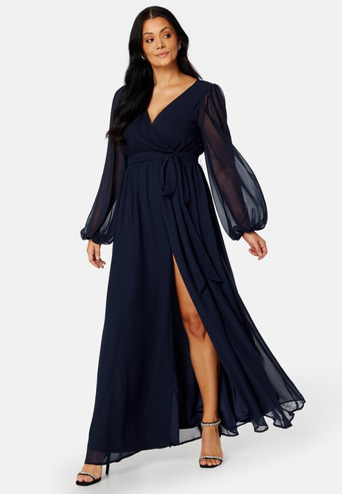 Goddiva Curve Long Sleeve Chiffon Maxi Curve Dress