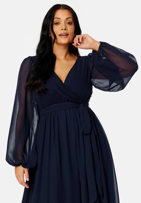 Goddiva Curve Long Sleeve Chiffon Maxi Curve Dress