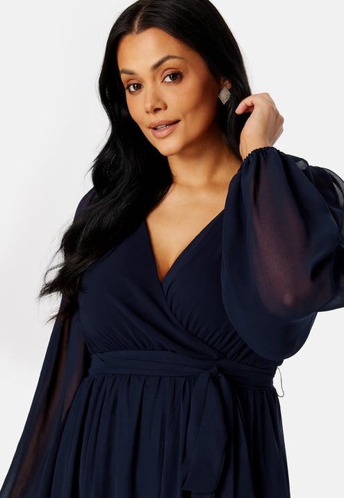Goddiva Curve Long Sleeve Chiffon Maxi Curve Dress