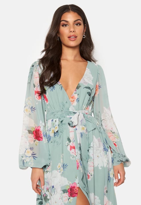 Goddiva Floral Long Sleeve Chiffon Maxi Dress