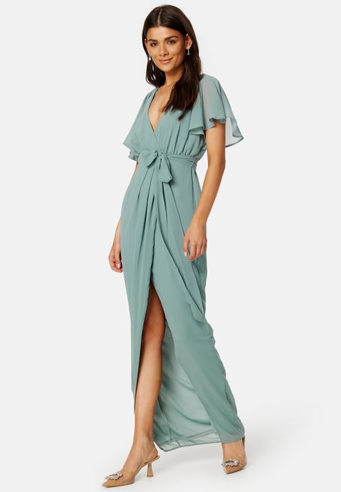 Goddiva Flutter Chiffon Wrap Maxi Dress