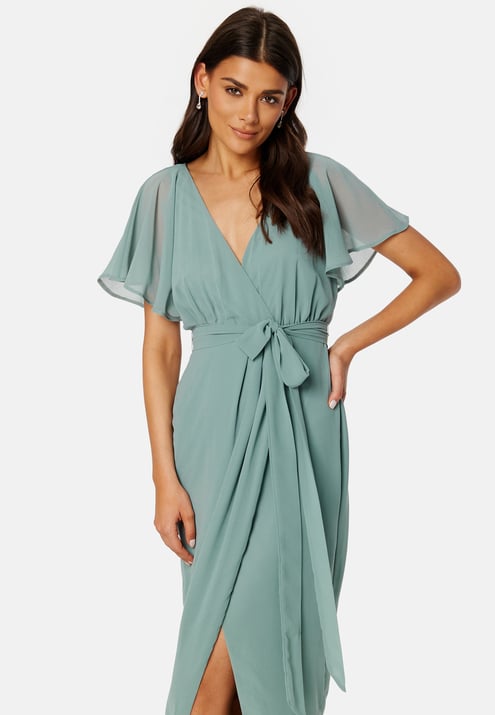 Goddiva Flutter Chiffon Wrap Maxi Dress