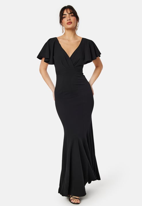 Goddiva Flutter Sleeve Fishtail Maxi Dress