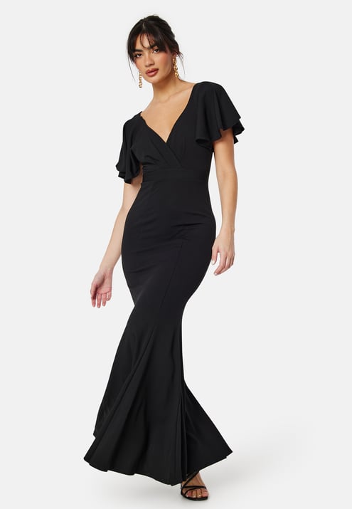 Goddiva Flutter Sleeve Fishtail Maxi Dress