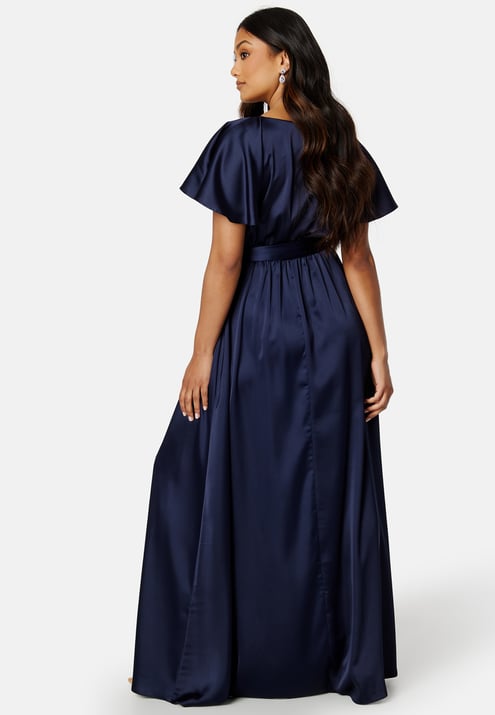 Goddiva Flutter Sleeve Satin Maxi Dress