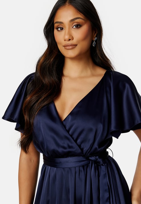 Goddiva Flutter Sleeve Satin Maxi Dress