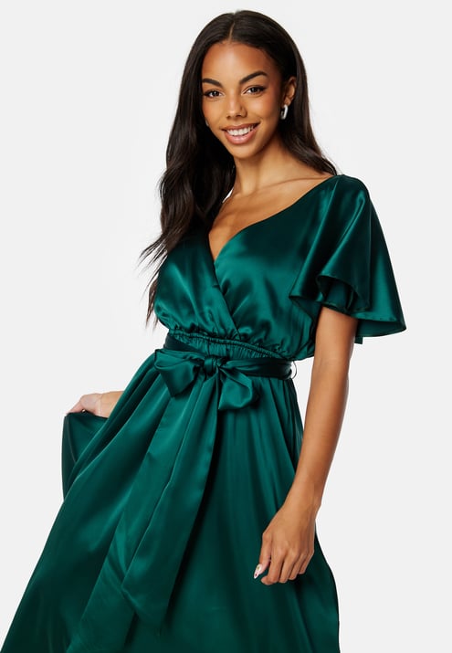 Goddiva Flutter Sleeve Satin Midi Dress