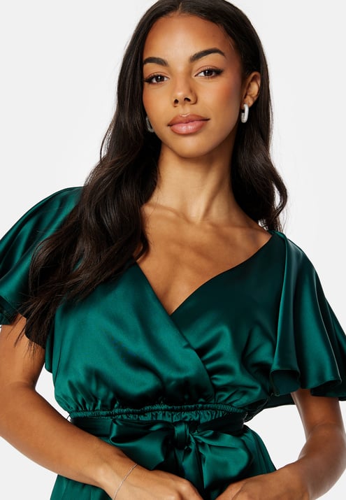 Goddiva Flutter Sleeve Satin Midi Dress