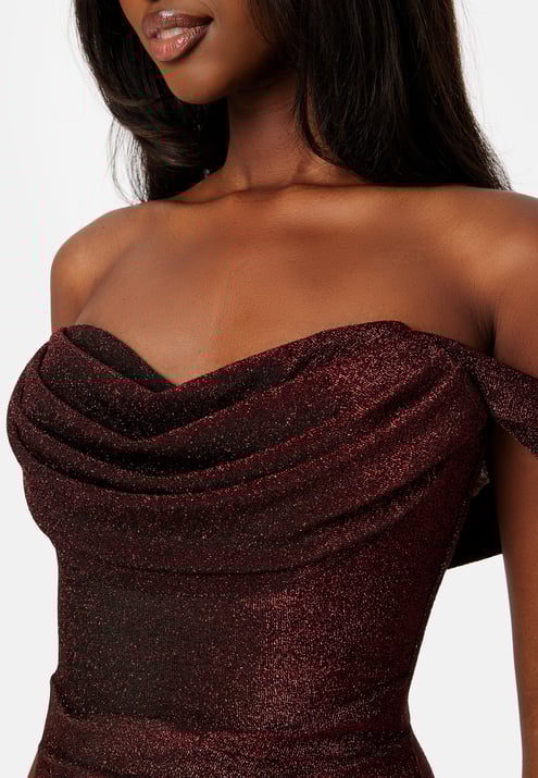 Goddiva Glitter Off Shoulder Maxi Dress