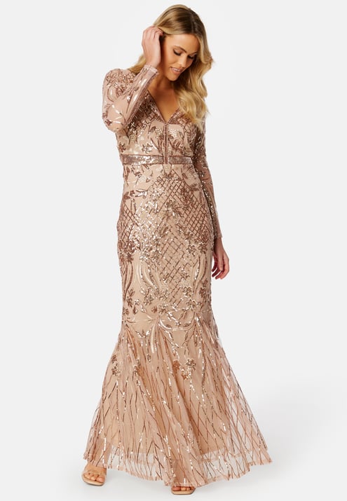 Goddiva Long Sleeve Sequin Maxi Dress