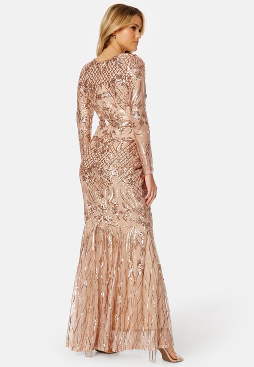 Goddiva Long Sleeve Sequin Maxi Dress