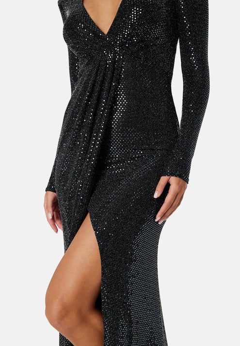 Goddiva Long Sleeve Sequin Maxi Dress With Split
