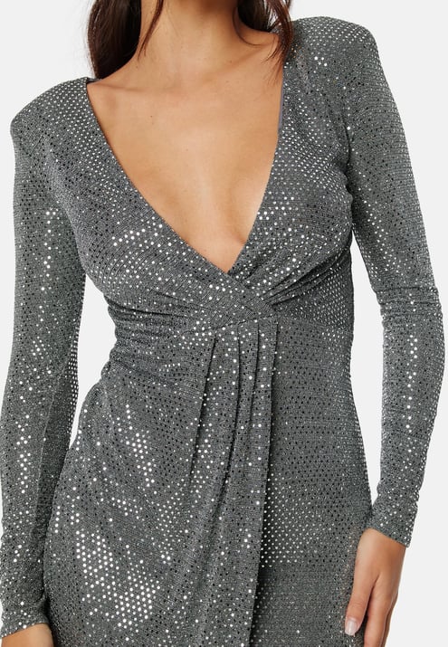 Goddiva Long Sleeve Sequin Maxi Dress With Split