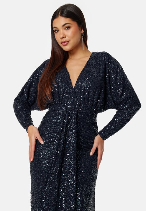 Goddiva Sequin Deep V Maxi Dress