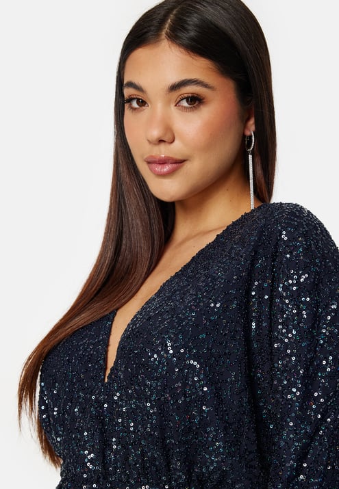 Goddiva Sequin Deep V Maxi Dress