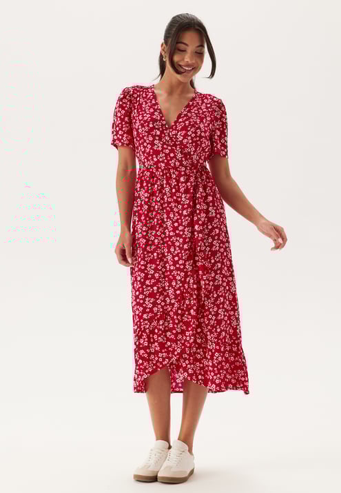 Happy Holly Evie Puff Sleeve Midi Wrap Dress