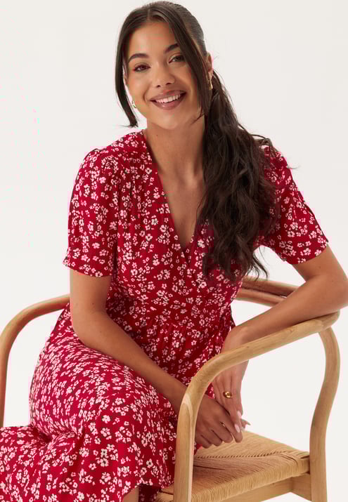 Happy Holly Evie Puff Sleeve Midi Wrap Dress