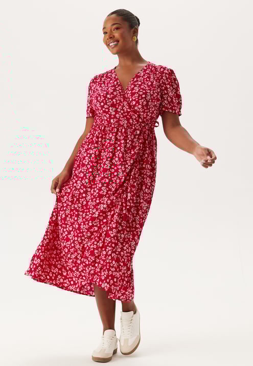 Happy Holly Evie Puff Sleeve Midi Wrap Dress