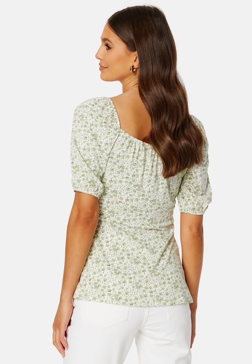 Happy Holly Ruched Short Sleeve Tie Top