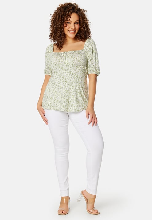 Happy Holly Ruched Short Sleeve Tie Top