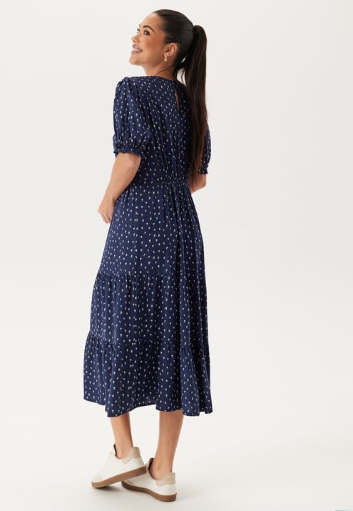 Happy Holly Puff Sleeve Viscose Midi Dress