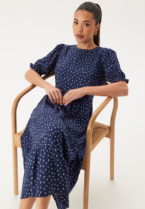 Happy Holly Puff Sleeve Viscose Midi Dress