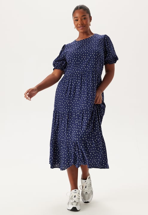 Happy Holly Puff Sleeve Viscose Midi Dress