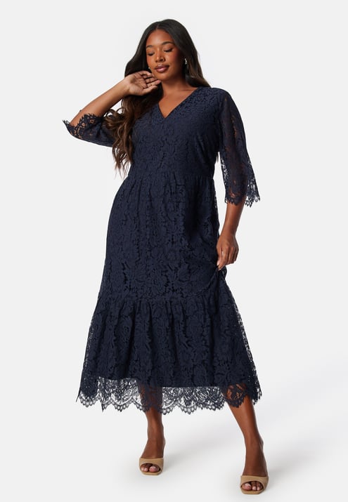 Happy Holly V-neck Lace Midi Dress
