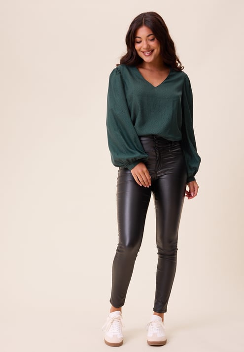 Happy Holly V-neck Puff Sleeve Viscose Blouse