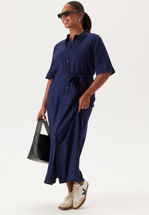 Happy Holly Viscose Belted Shirt Dress