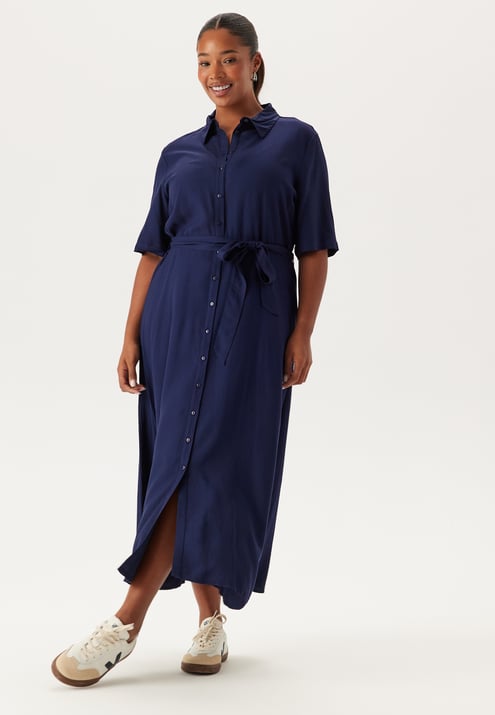 Happy Holly Viscose Belted Shirt Dress