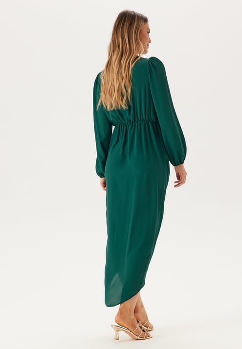 John Zack Balloon Sleeve Wrap Front Maxi Dress