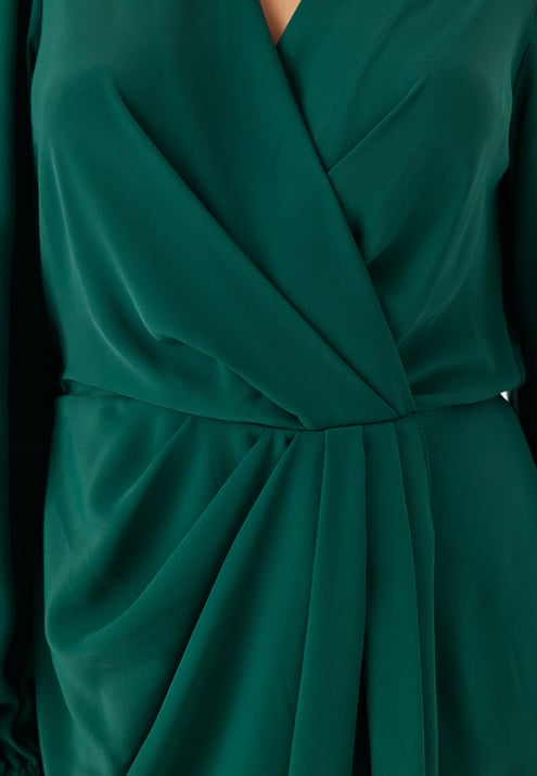 John Zack Balloon Sleeve Wrap Front Maxi Dress