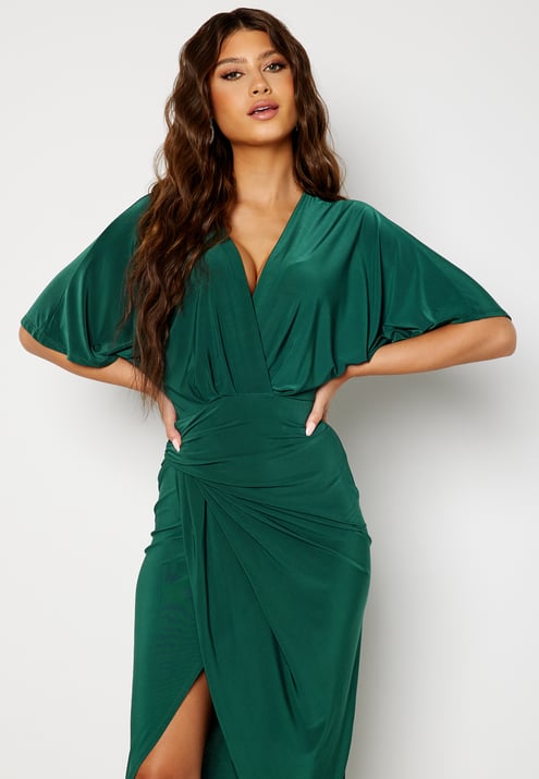 John Zack Kimono Sleeve Rouch Dress