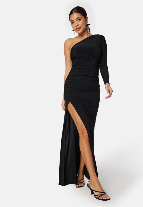John Zack Long Sleeve One Shoulder Maxi Dress