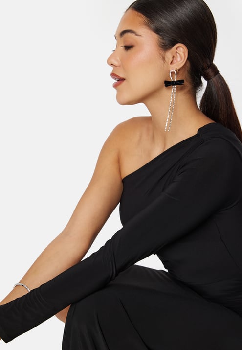 John Zack Long Sleeve One Shoulder Maxi Dress