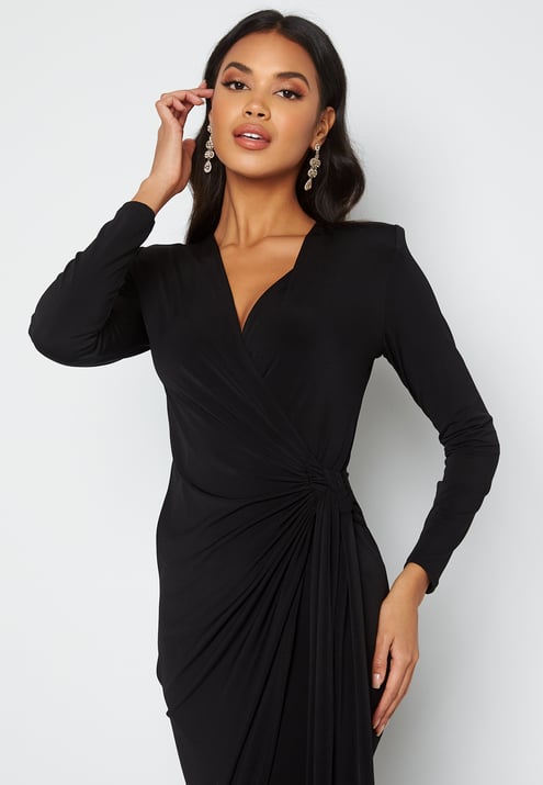 John Zack Long Sleeve Wrap Maxi Dress