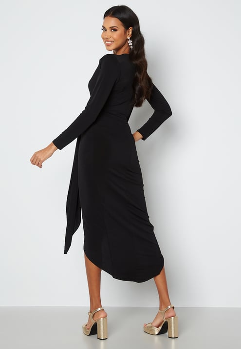 John Zack Long Sleeve Wrap Maxi Dress