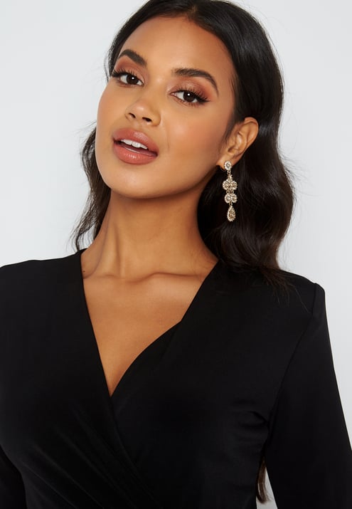 John Zack Long Sleeve Wrap Maxi Dress